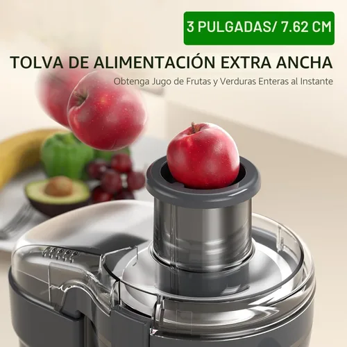 Miniatura 5 de Máquina exprimidora, extractor de exprimidor centrífugo de 500 W con 3 velocidades y boca ancha de 3 pulgadas para frutas y verduras, exprimidor