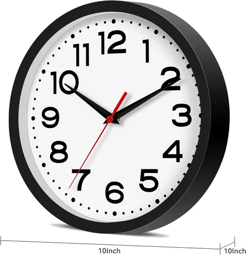 Miniatura 9 de Roymnie Reloj de pared silencioso sin tictac, funciona con pilas, 10 pulgadas, clásico, analógico, decorativo para aula, sala de estar, oficina