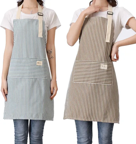 Paquete de 2 delantales ajustables con 2 bolsillos de algodón y lino para cocinar, delantal de chef para mujeres y hombres multi