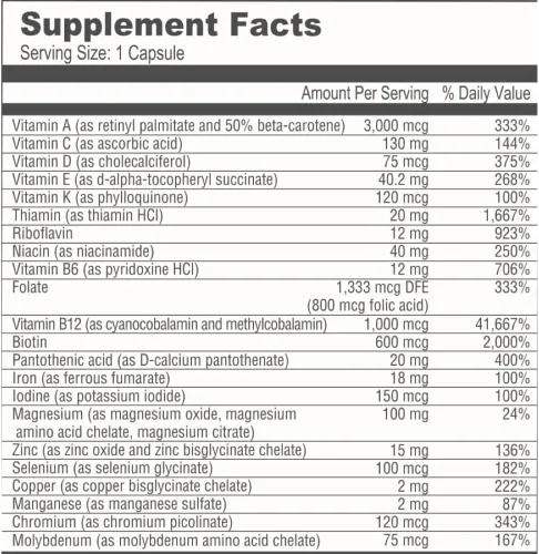 Miniatura 9 de BariatricPal Multivitamínico UNO 1 por día! Cápsula multivitamínica bariátrica con 18 mg de hierro Cápsula fácil de tragar Vitamina