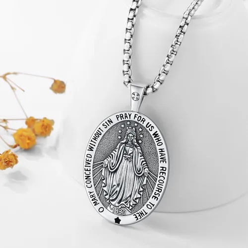Miniatura 140 de Odinstone Collar de plata de ley 925 con medalla de San Miguel/San Cristóbal/San Benito/Crucifijo de Jesús/San Uriel/Arcángel Rafael para hombres