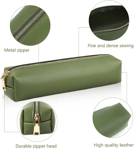 Miniatura 3 de Oyachic Estuche verde para lápices, estuche de cuero para lápices, estuche para lápices pequeño, estuche estético para adultos Verde1