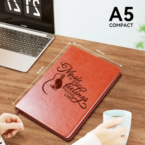 Miniatura 2 de LBWCER Diario de cuero con nota musical, "Music is What Feelings Sound Like" - Cuaderno de notas con dije de nota musical, regalo para profesor
