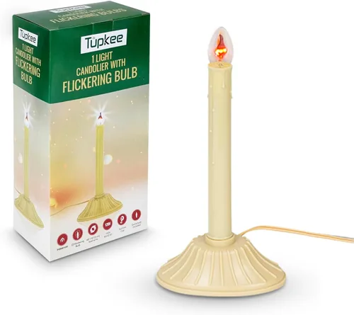 Velas Candolier de Navidad para Ventana Tupkee – con Bombilla Parpadeante – Única para Interior - Vela Eléctrica Sin Llama para Ventana Candelabro