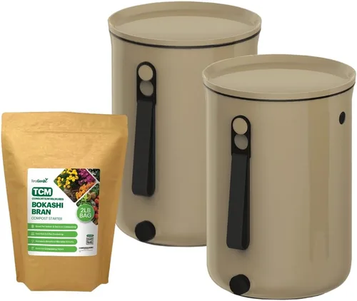 TeraGanix Bokashi - Contenedor de compostaje + 2 libras de salvado Bokashi, compostador de encimera de cocina, compostaje interior para todas las