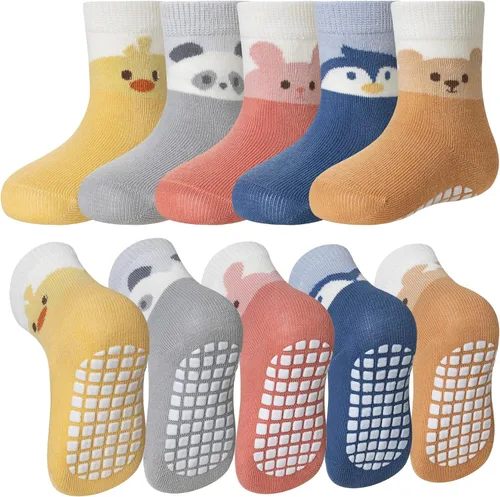 Miniatura 7 de SeeyAN Calcetines antideslizantes para bebés, niños y niñas, de algodón, antideslizantes, 5 pares