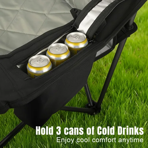 Miniatura 4 de Sillas de campamento resistentes con capacidad de 350 libras, silla plegable con bolsa enfriadora y portavasos para exteriores, deportes, playa