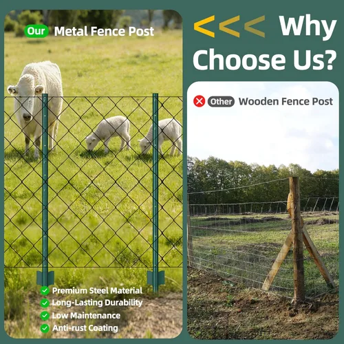 Miniatura 4 de Poste de Valla de Metal de 5 Pies, Poste de Valla de Jardín Resistente para Sostener Cerca de Alambre, Letrero Poste en U Paquete de 10 Postes Verde
