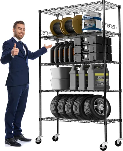 Estantes de almacenamiento de alambre de 75 pulgadas de alto con ruedas, estantes de metal resistente de 1750 libras para almacenamiento, estante de