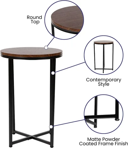 Miniatura 4 de Flash Furniture Hampstead Collection - Mesa auxiliar moderna con acabado de nogal - Marco negro mate entrecruzado