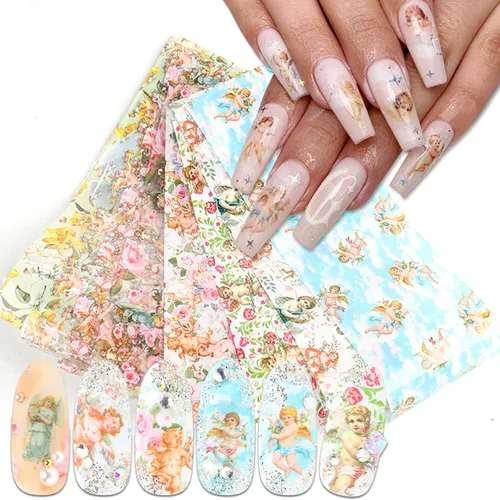 Miniatura 38 de Calcomanías holográficas de transferencia de uñas, hojas de esmalte de uñas de corazón de amor, láminas de transferencia de papel estrellado