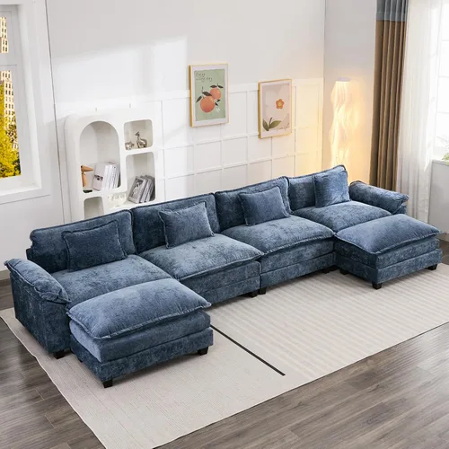 Miniatura 30 de Oprisen Sofá Seccional Modular, Cómodo Cloud Couch Sofá Seccional, Sofá Cama de Chenilla con Asiento Profundo con Almohadas Decorativas para Sala