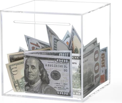 alcancía de acrílico transparente de 15 cm para adultos y niños, caja de ahorro de dinero transparente que debe romperse para abrir, alcancía