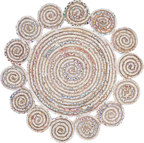 Miniatura 9 de SAFAVIEH Cape Cod Collection CAP211Q - Alfombra redonda de 4 pies, redonda, roja, multicolor, hecha a mano, estilo bohemio, trenzada de yute