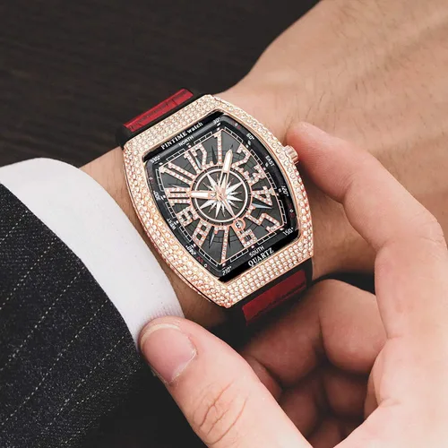 Miniatura 4 de Gosasa Reloj Tonneau único de moda para hombre con diamantes de imitación de cuarzo con correa de goma
