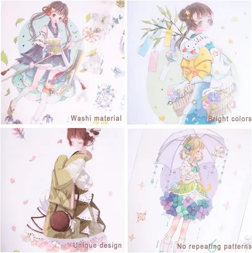 Miniatura 5 de 72 hojas de pegatinas de dibujos animados de meses para niña, álbum de recortes - pegatinas washi, papelería para diario, calendario decorativo, 12