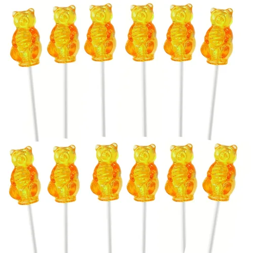Lollipop - Paletas de osos duros con sabor a miel, envueltas individualmente, decoración de lechones para duchas, paquete de 12