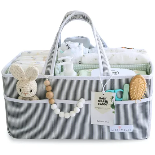 Organizador de pañales de bebé Lily Miles - Bolsa grande para artículos esenciales de recién nacido, niño o niña - Cesta de regalo para baby shower