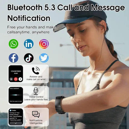 Miniatura 3 de Reloj inteligente para hombres y mujeres (respuesta/hacer llamadas), reloj de fitness HD de 1.85 pulgadas con monitor de frecuencia cardíaca y Negro