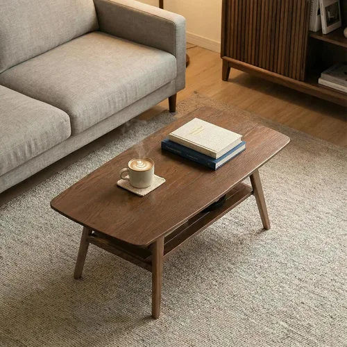 Miniatura 12 de Mesa de centro moderna de mediados de siglo: mesa de centro 100% de madera maciza, diseño de almacenamiento de 2 niveles, mesas de centro pequeñas