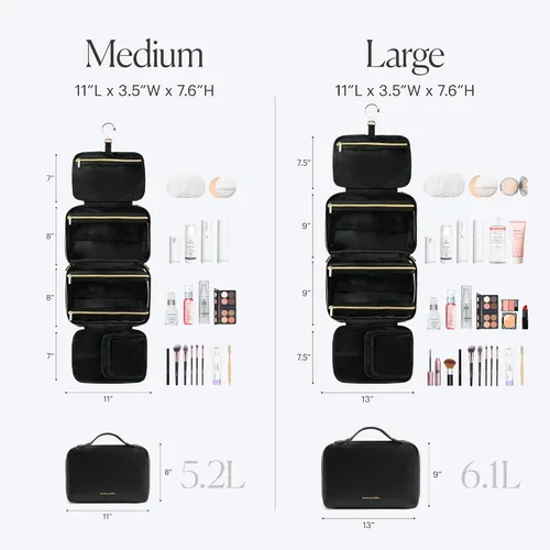 Miniatura 5 de BEAUTYGOODIES Neceser colgante impermeable aprobado por la TSA para mujer, de viaje/artículos de tocador, color negro, Negro -, L, Bolsas