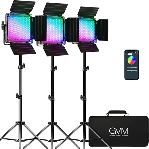 Miniatura 11 de GVM - Luz de video LED RGB, luz de estudio 800D con control de aplicación, kit de iluminación de fotografía, 1 paquete con 8 tipos de luces