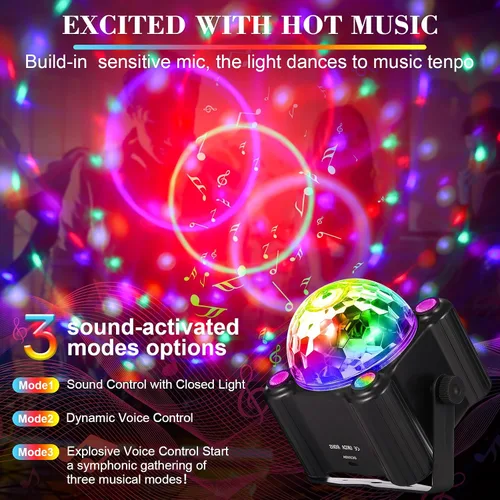 Miniatura 4 de Luz de bola de discoteca, luces de DJ para fiestas, luces estroboscópicas activadas por sonido, decoraciones de fiesta de discoteca, iluminación