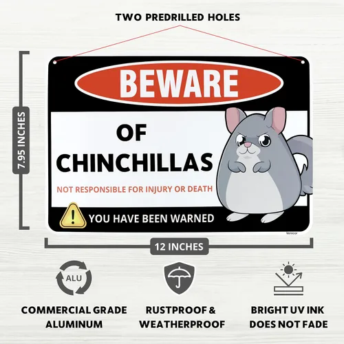 Miniatura 2 de Venicor Letrero decorativo de chinchillas – 8 x 12 pulgadas – Aluminio – Accesorios para jaula de chinchilla, juguetes, decoración de ruedas, regalo