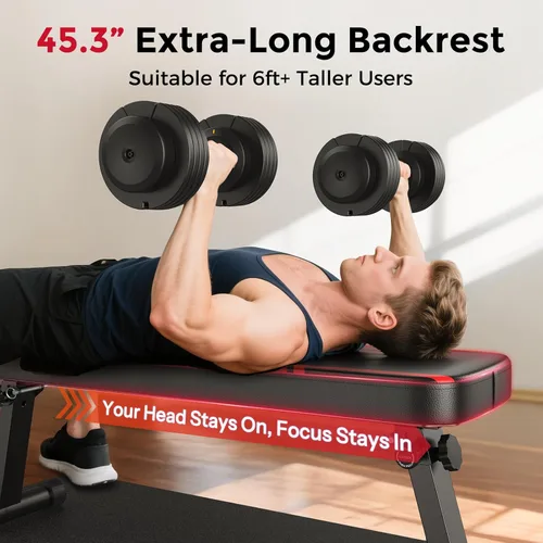 Miniatura 4 de FLYBIRD Foldable Flat Weight Bench for Home Gym, 600/1000 lbs Capacity with Dual Locking for Strength Training, Easy Setup & Storage for Small