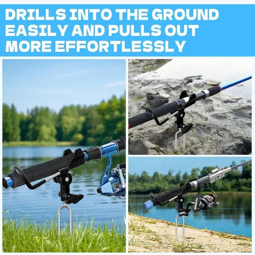 Miniatura 7 de Fishing Rod Holder for Ground, 2/4pcs Fishing Pole Holders for Ground, Bank Fishing Rod Holder with 360° Adjustable Extra Long Drill Stake Rod Stand