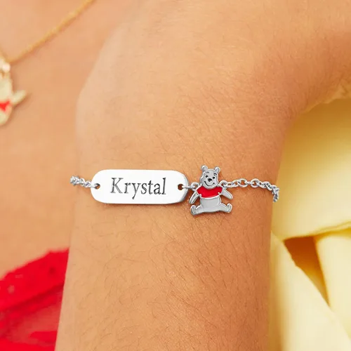 Miniatura 3 de Disney Winnie the Pooh - Pulsera personalizada de 5 pulgadas + 1 pulgada, pulsera con placa de identificación de plata de ley - Regalos de Winnie