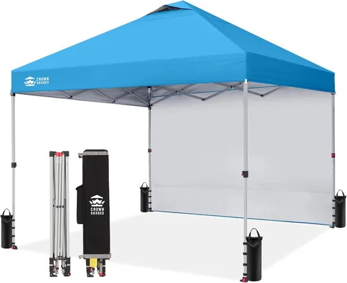 Miniatura 9 de CROWN SHADES - Toldo desplegable de 12 x 12 pulgadas con tela recubierta de color plata 150D, incluye 1 pared lateral extraíble, 4 cuerdas, 8