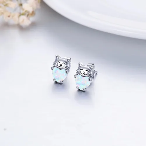 Miniatura 3 de Aretes de plata de ley 925 con diseño de gato, bonitos aretes de gato con diseño de gatito, joyería de regalo para mujeres y niñas, aretes