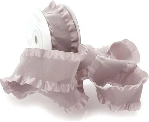 Miniatura 14 de Cinta de satén de 1.5 pulgadas con borde de doble volante, color rosa, 3 yardas para lazos para el cabello y costura