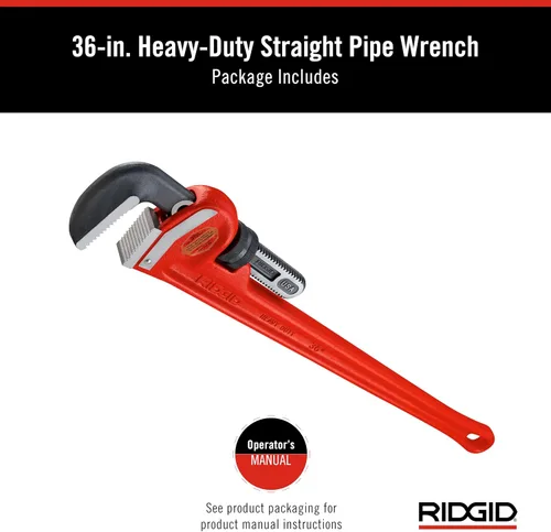 Miniatura 10 de RIDGID 31030 - Llave de tubería recta de servicio pesado, llave de fontanería resistente de 24 pulgadas con hilos autolimpiantes y mordazas