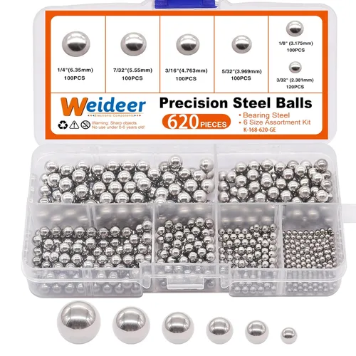 Miniatura 7 de weideer 430pcs Bolas de acero inoxidable de precisión bolas de rodamiento de bicicleta Bolas de mezcla de metal Kit surtido 1/4 "7/32" 3/16" 5/32