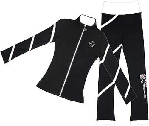 Miniatura 11 de LIUHUO Pantalones de chaqueta en espiral para patinaje artístico, pantalones de vellón para niñas, pantalones negros para mujer