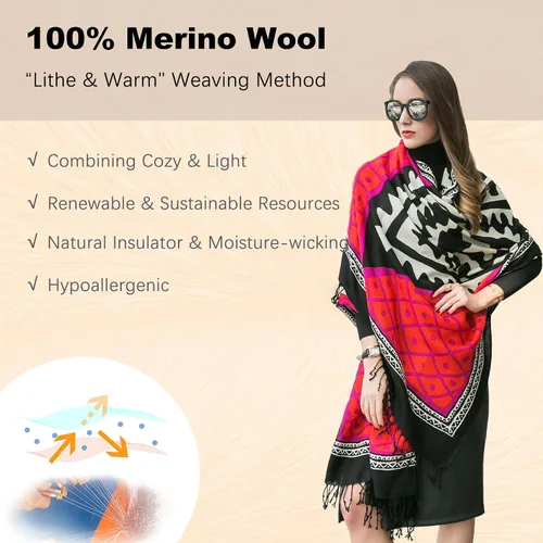 Miniatura 18 de DANA XU Manta de pashmina extragrande 100% de lana merina, bufanda de viaje, bufanda de cachemira para mujer, otoño e invierno, chal de gran