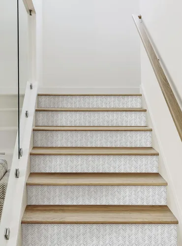 Miniatura 5 de Simple Shapes Tiras elevadoras de escalera de acuarela para despegar y pegar (azul niebla, paquete de 6, 48 pulgadas de ancho x 6 pulgadas de alto)