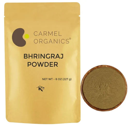 CARMEL ORGANICS Bhringraj Polvo de 8 onzas | 100% puro y natural | Promueve el crecimiento y la fuerza del cabello | Suplemento de hierbas