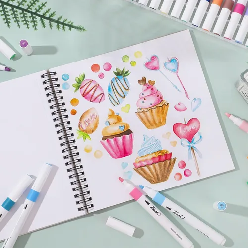Miniatura 7 de 50 hojas de papel para marcadores, 7.6 x 7.6 pulgadas, bloc de bocetos artísticos a prueba de sangrado, papel de dibujo de 73 libras/120gsm, libro