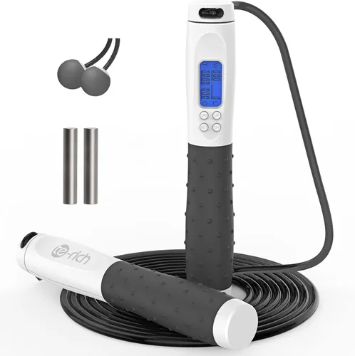 Miniatura 9 de Cuerda de saltar, cuerda de saltar con peso para fitness, cuerda de saltar con contador, asas pesadas, longitud ajustable, cuerda de salto