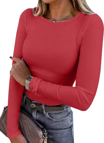 Miniatura 10 de ANRABESS - Camisetas de manga larga para mujer, de punto acanalado, ajustadas, básicas, 2025, informales, para usar a capas o debajo del uniforme