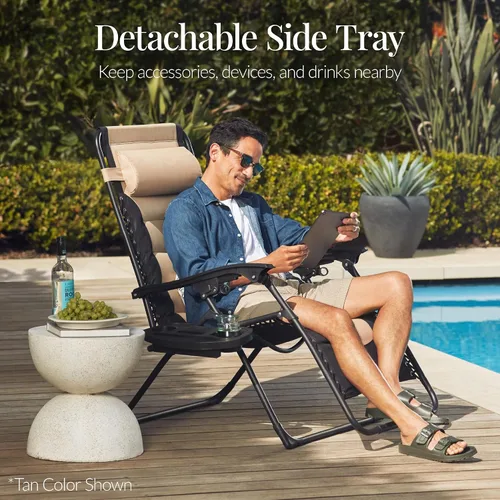 Miniatura 6 de Best Choice Products Silla acolchada de gravedad cero de gran tamaño, reclinable plegable para patio al aire libre, tumbona antigravedad XL