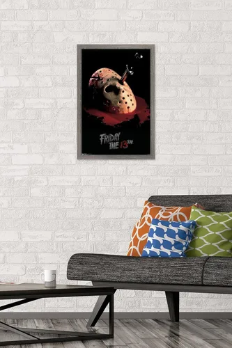 Miniatura 2 de Trends International Friday The 13th - Póster de pared de máscara sangrante, 14.725 x 22.375 pulgadas, versión enmarcada de madera de granero