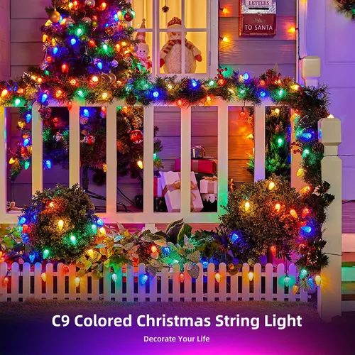 Miniatura 6 de Luces LED C9 de Navidad para exteriores, 34 pies, 50 LED, impermeables, decoraciones navideñas de fresas, luces de cadena, enchufables, luces
