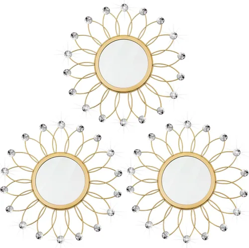Miniatura 37 de Paquete de 3 espejos metálicos para pared, con diseño de rayos de sol, para decoración del hogar, arte decorativo para colgar en la pared para sala