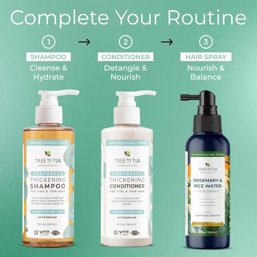 Miniatura 9 de Tree To Tub Juego de champú y acondicionador de biotina voluminizadora, cafeína activadora para un cabello más completo, champú y acondicionador