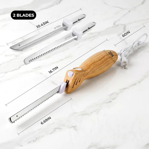 Miniatura 6 de Prikoi Cuchillo Eléctrico – Juego de Cuchillos para Tallar, Cuchillas de Borde Dentado de Corte Fácil para Carne, Pan, Pavo, Costillas, Filete