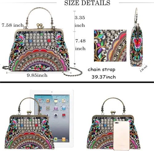 Miniatura 3 de Bolso floral con asa superior, bolso de noche Kiss Lock para mujer, bolso vintage